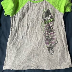 Disney Twilight Zone Tower of Terror Gray Tee with Neon Green Raglan Sleeves